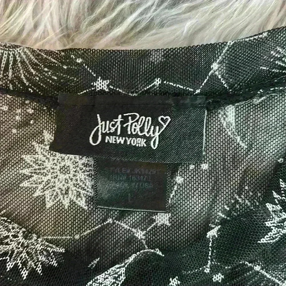 Just Polly Sheer Mesh Constellation Astrology Top Moon Star Print Long Sleeve, L - Picture 6 of 11